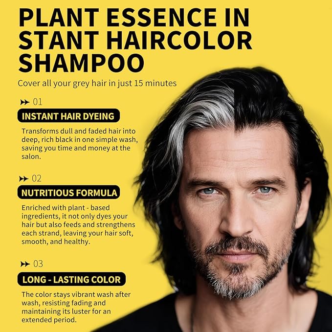 Gowwim Black Hair Dye Shampoo, Ginger Black Hair Color Shampoo Semi Permanent Hair Color Shampoo for Women and Men for Gray Hair Coverage 500ml Natural herbal Ingredients