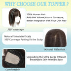 Hair Toppers for Women Real Human Hair, 360° 3D Toppers Hairpieces for Women with Thinning Crown Wispy Clip in Bangs 12 Inch Upgrade Big Base (Dark Brown, 12 Inch Wispy Bangs)