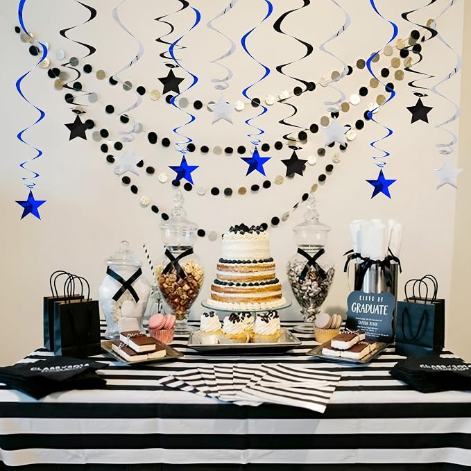 BEISHIDA Blue Black Silver Stars Hanging Swirls Graduation Hanging Ornament - Image 3