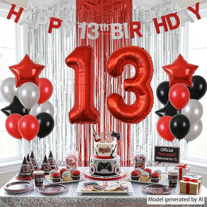 Red Number 13 Balloon 40 Inch, Foil Numeral - Image 7