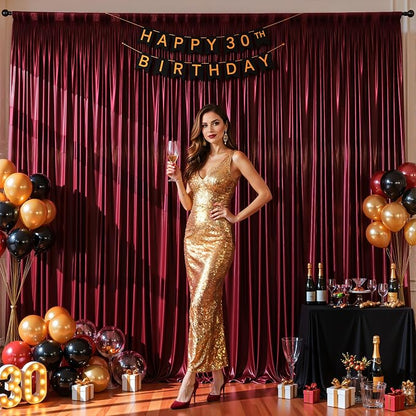 30x10ft Burgundy Glitter Backdrop Curtain - Image 8
