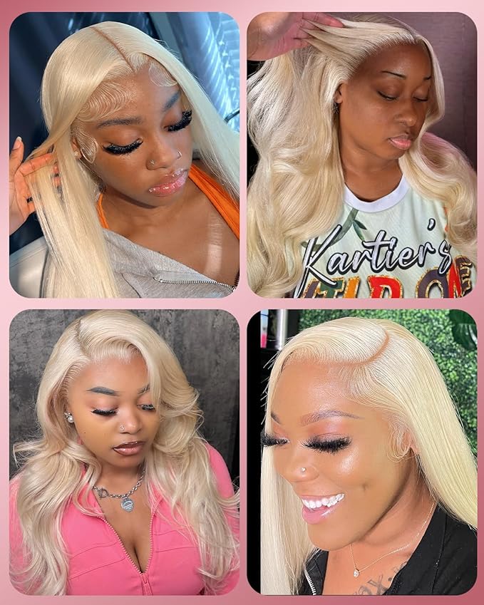 Real Hd 613 13x6 Lace Front Wig Human Hair Pre Plucked Bleached Knots 200% Density 0.10mm Ultra-Thin Invisible Lace Blonde Wig Human Hair Body Wave For Women 24 Inch