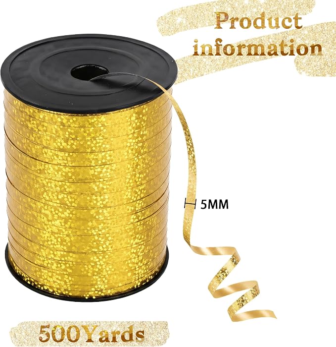 500 Yards Curling Crimped Ribbon Gold Balloon String Shiny Metallic Roll - Image 2