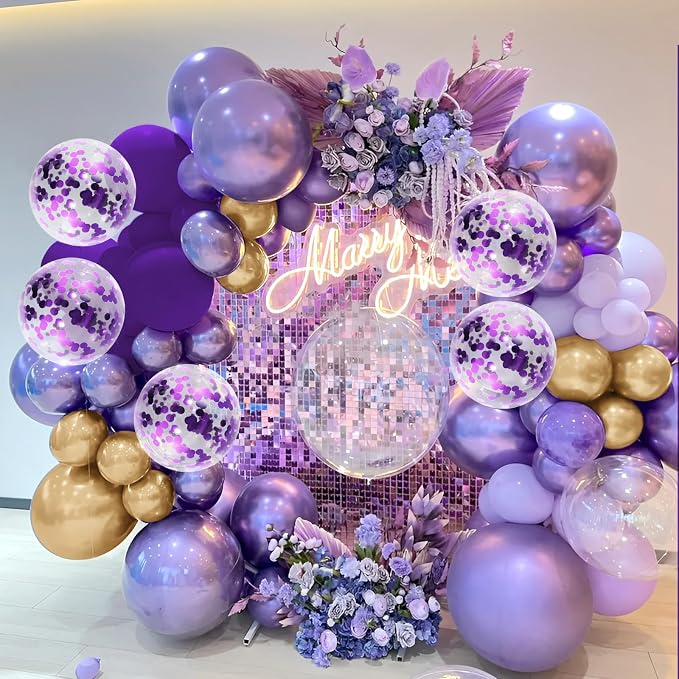 148 Pieces Purple Balloons Garland Arch Kit Light Pastel Purple Lavender Gold - Image 6