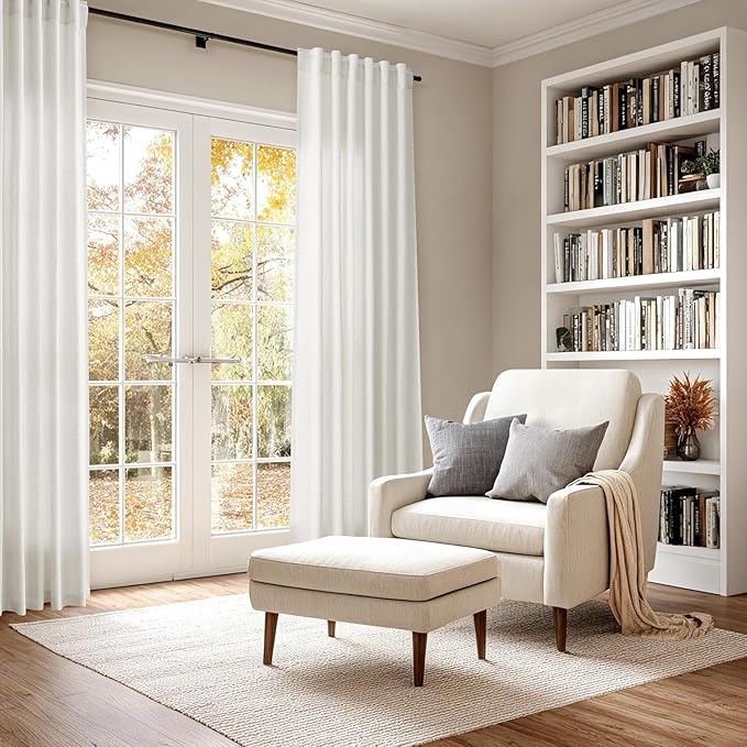Cream Linen Curtains 84 inch Length 2 Panels forBedroom Living Room, Modern - Image 6