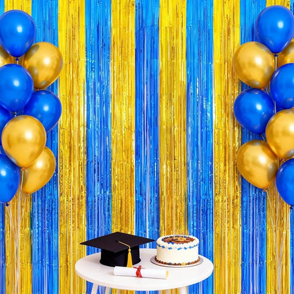 jijAcraft Blue Gold Tinsel Foil Fringe Curtain, 3 Pack 3.2x6.5 Feet Graduation - Image 7