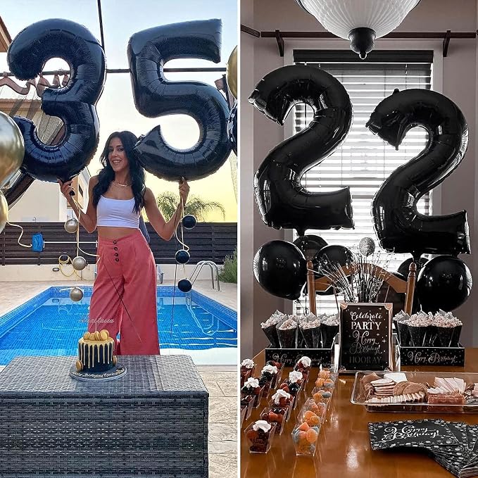 40 Inch Black Number 2 Balloons Helium Giant Black 2 Balloons - Image 5