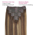#4/27/4 Highlight Yaki Straight Clip in Hair Extensions Real Human Hair Omber Clip ins For Women Yaki Straight Clip on Hair(12inch,#4/27/4)