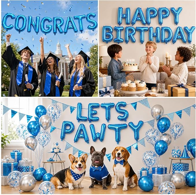 52 Pcs Blue Letter Balloons 16 Inch Mylar Foil Alphabet Letters 2 Sets A- Z - Image 4