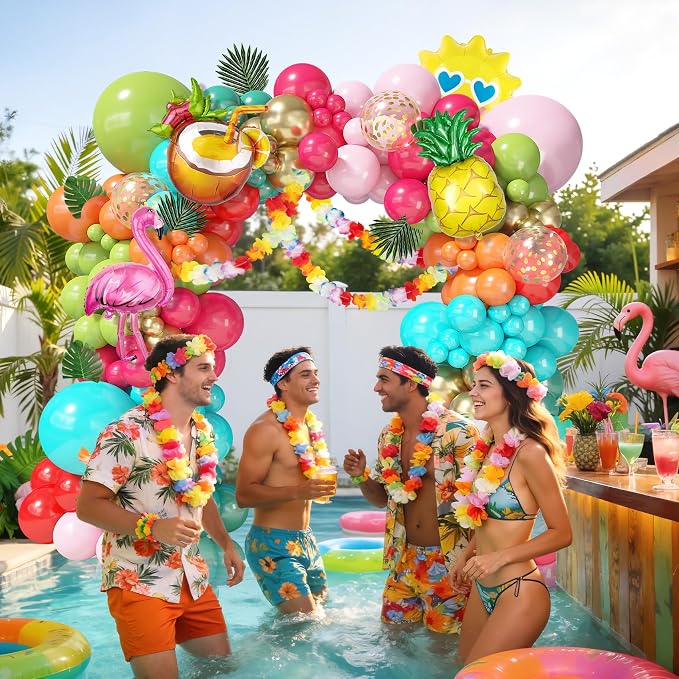 170Pcs Flamingo Tropical Luau Summer Balloon Arch Garland Kit | Hot Pink Olive - Image 5