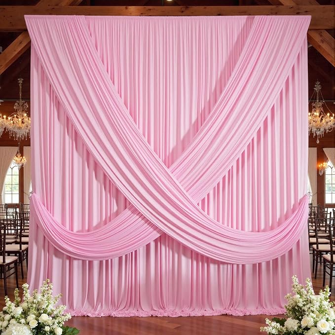 10×14 ft Pink Wrinkle Free Backdrop Curtain, Soft Silky Polyester Wedding - Image 8