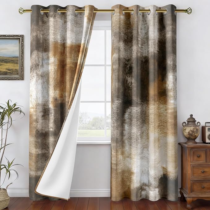 Asuexpect Abstract Curtains for Living Room 2 Panels Abstract Rust Curtain Room - Image 3