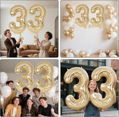 Champagne Gold Large Number 33 Balloon, 40 Inch Light Gold Foil Helium Number - Image 7