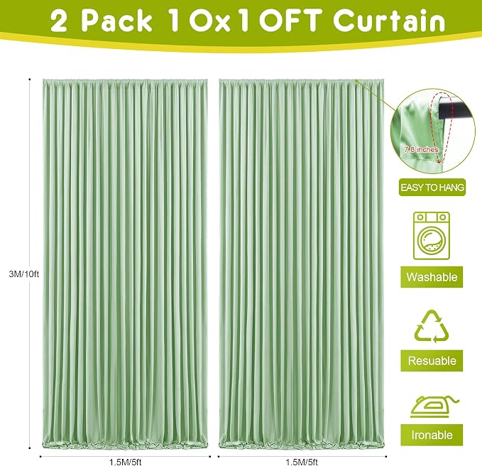 Sage Green Backdrop Curtain Drapes - Image 2