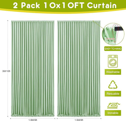 Sage Green Backdrop Curtain Drapes - Image 2