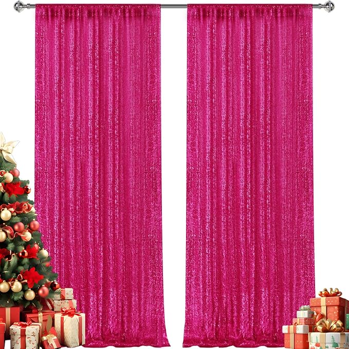 2×8FT-2PCS Hot Pink Sequin Backdrop Curtains Panels, Fuchsia Photography - Image 9