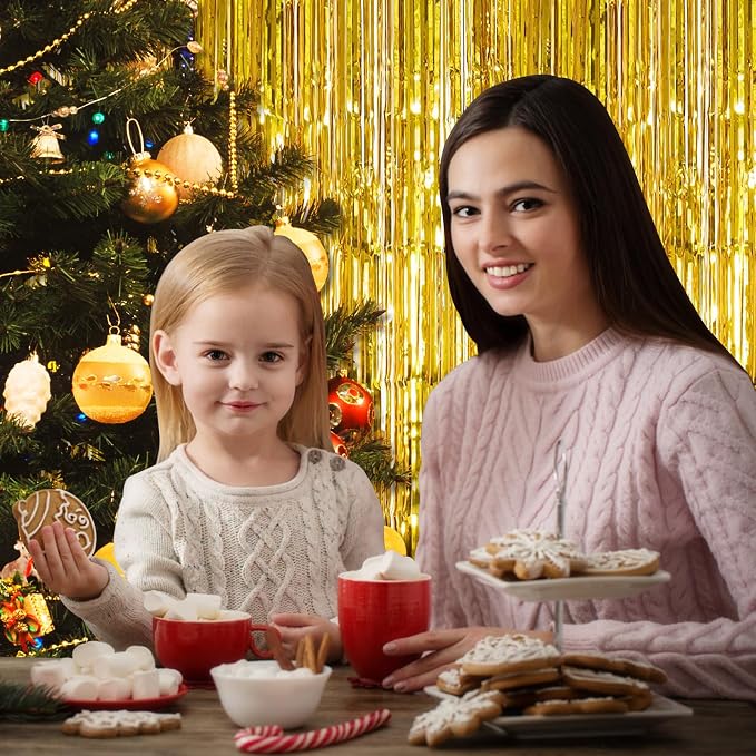 10 Pack Gold Backdrop Curtain 3.2ft x 8.2ft Metallic Tinsel Foil Fringe - Image 6