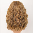 AISI HAIR Synthetic Curly Bob Wig with Bangs Natural Brown with Honey Blonde Highlight Ombre Short Wavy for Women Natural Looking Heat Resistant Bob Wigs