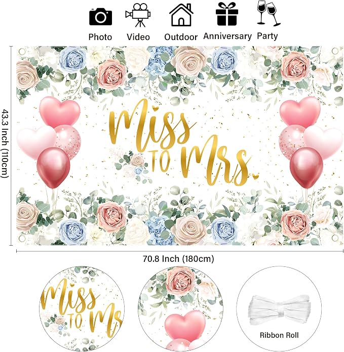 Wedding Backdrop Miss to Mrs Decorations - Image 3