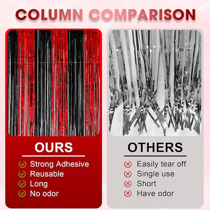 Voircoloria Red and Black Foil Fringe Backdrop Curtains, 3 Pack | Tinsel - Image 5