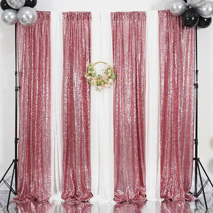 Poise3EHome Fuchsia Pink Sequin Backdrop, 4 Panels 2x8ft Glitter Curtain - Image 8