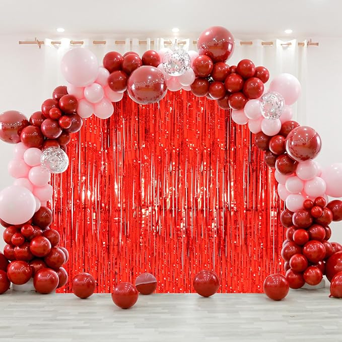 Voircoloria Laser Red Foil Fringe Backdrop Curtains, 2 Pack | Tinsel Streamers - Image 8