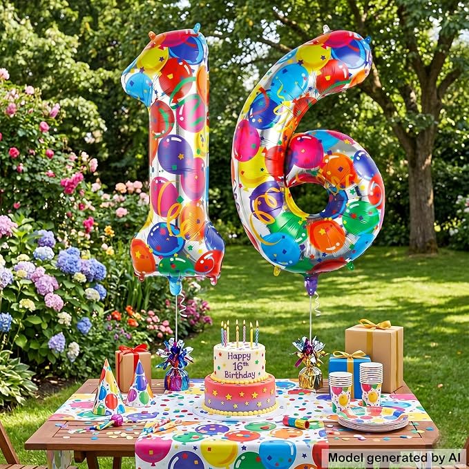 40 Inch Number 16 Balloon Set Large Foil Balloons - Image 5