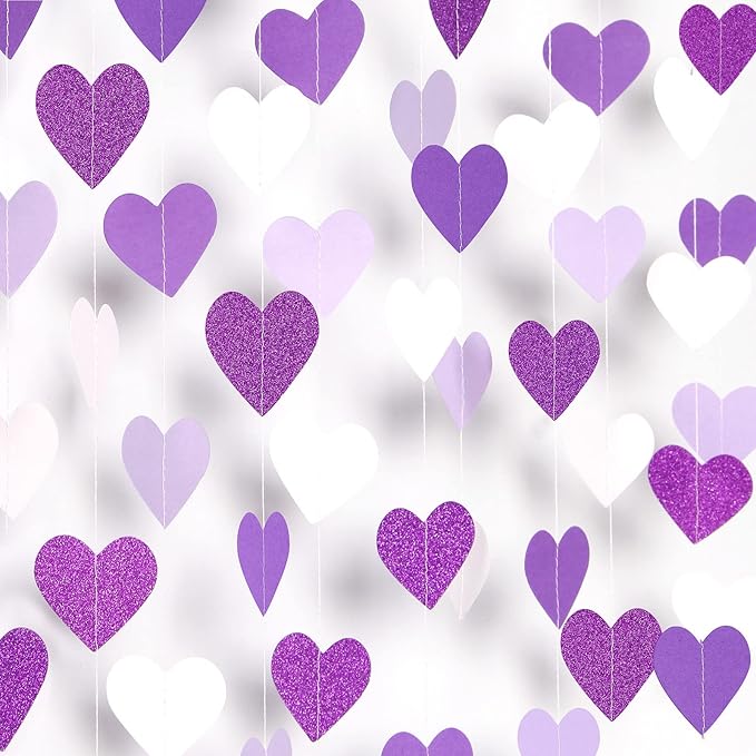 Purple Party Decoration Heart-Garland - 52Ft Purple Lavender White Streamers by LastingSurprise