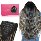 WENNALIFE Seamless Clip In Hair Extensions, 18 Inch 130g 7pcs Natural Black to Light Blonde Hair Extensions Clip in Human Hair Invisible PU Skin Weft Natural Remy Human Hair Extensions