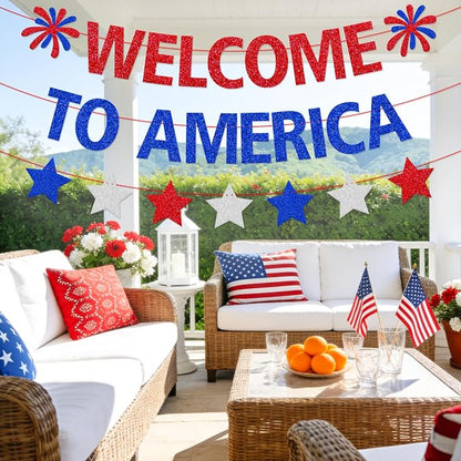 Welcome to America Banner, Home Community Event Decor | Patriotic Red White - Image 7
