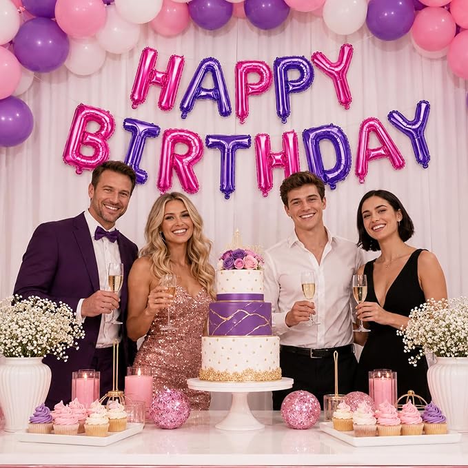 52 Pcs Letter Balloons Hot Pink Purple Balloon Banner 16 Inch 2 Sets A- Z - Image 5