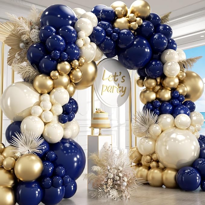 Navy Blue Gold Balloons Garland Arch Kit by Unknown
