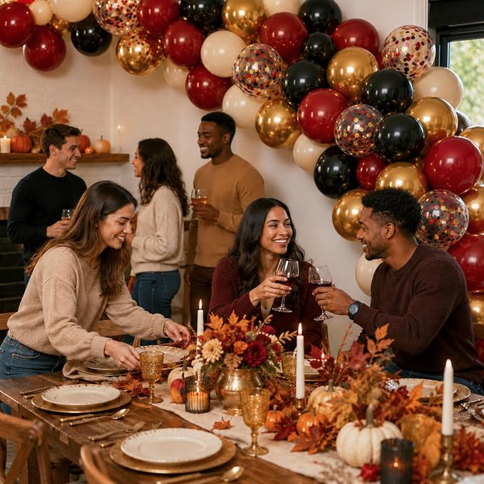 Black Burgundy and Gold Fall Balloons, 12inch Retro Dark Maroon Beige Gold and - Image 5