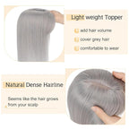 SEGO Grey Hair Toppers for Women Real Human Hair With Bangs, 7 * 13 CM Silk Base Clip In Topper Wiglet, Top Pieces Add Volume -6 Inch G1 Silver Grey