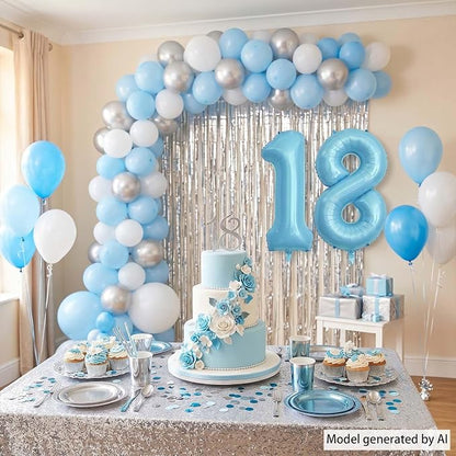 Pearlescent Blue Number 18 Balloon 40 Inch, Giant Eighteen Birthday Balloons - Image 3