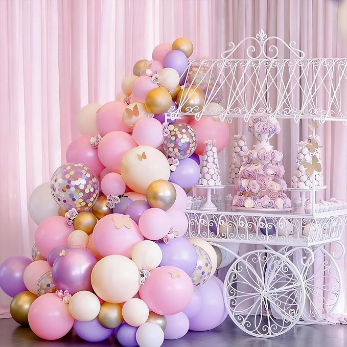 Pink Purple Balloons, 12 Inch Metallic Gold Colorful Confetti Latex Balloons - Image 7