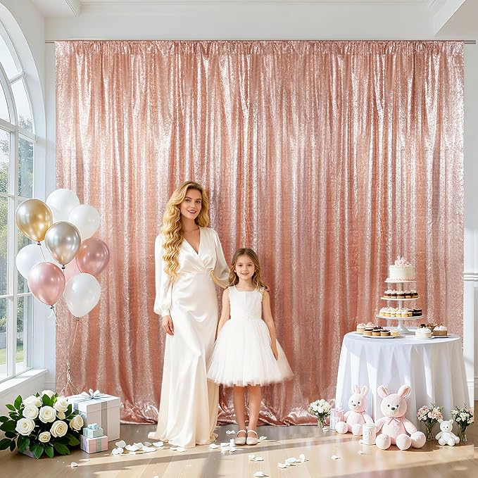 SquarePie 10x10ft Rose Gold Sequin Backdrop, High Density Non-Transparent - Image 2