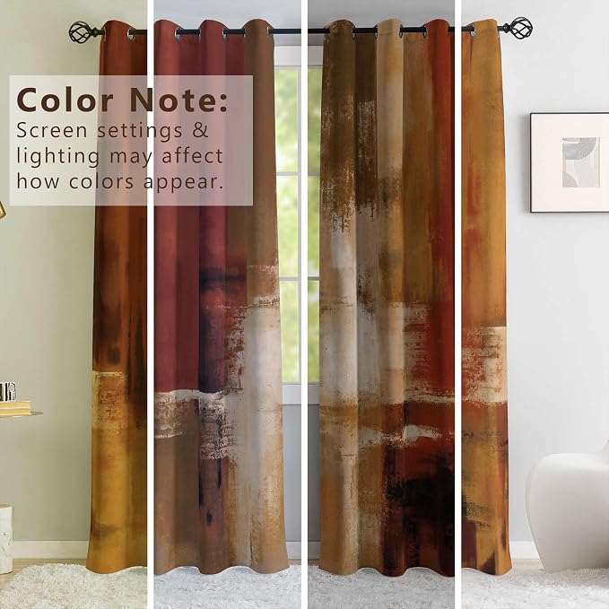 Asuexpect Burnt Orange Curtains 2 Panels Abstract Rust Curtain Room Darkening - Image 3