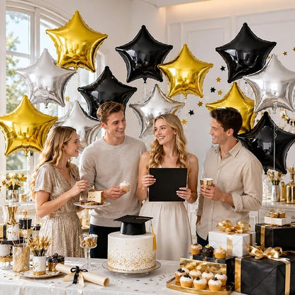 Black Gold Foil Star Balloons, 18 Inches Star Foil Balloons - Image 7