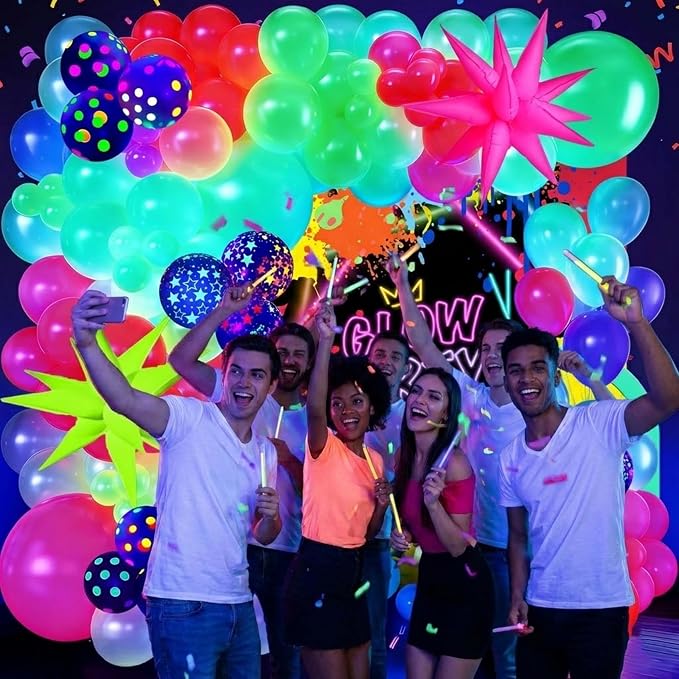 102Pcs Neon Glow Balloons Arch Kit - Image 3