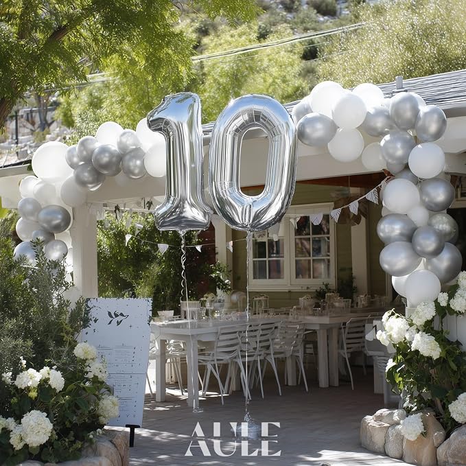 AULE 40 Inch Silver 10 Balloon Number Foil 0-9 Birthday Big Numbers | Birthday - Image 5