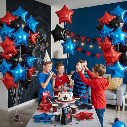 Red Blue Black Star Balloons, 18 Inches Star Foil Balloon - Image 4