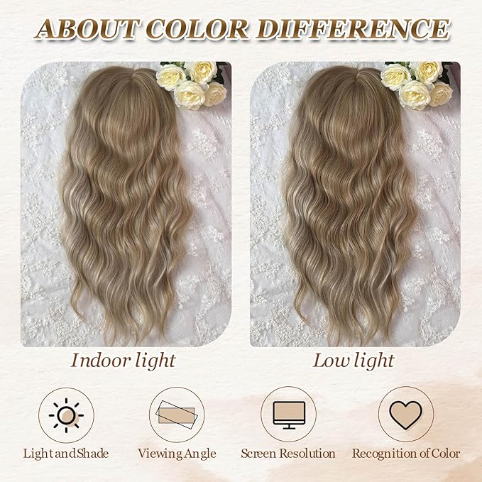 MORICHY Hair Toppers for Women Clip in Hair Topper with Bangs 20inch Buttery Blonde with Highlights Long Wavy Curly Synthetic HairPieces for Women