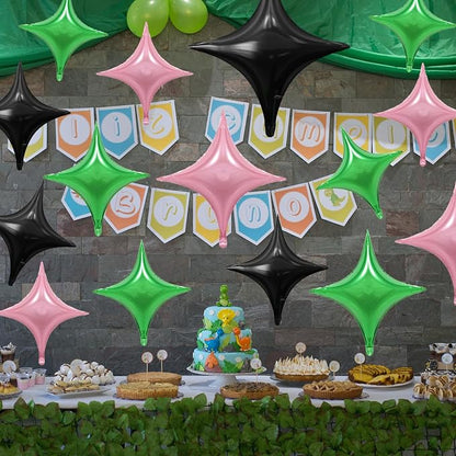 Black Pink Green Balloons, 26Inch and 10Inch Black Green Pink Quadrangle Star - Image 6