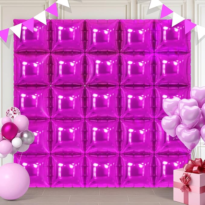 Hot Pink Square Foil Balloons 25 Pcs Metallic Hot Pink Balloons Wall Backdrop by Unknown