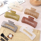 4 Inch Big Hair Claw Clips 6 Pcs Large Claw for Thick Hair Square Hair Clips for Women Rectangle Hair Clips Nonslip Acrylic Banana Jaw Clips Hair Accessories for Girls (Tea)