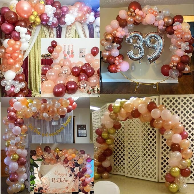 Burgundy Rose Gold Balloon 12 Inch Maroon Wine Red Champagne Rose Gold Balloons - Image 6