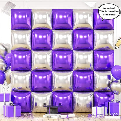 Metallic Purple Gold and Silver Double Sided Square Foil Balloons Wall - Image 3