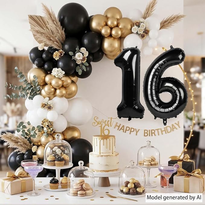 Black Number 16 Balloon 40 Inch, Foil Numeral - Image 6