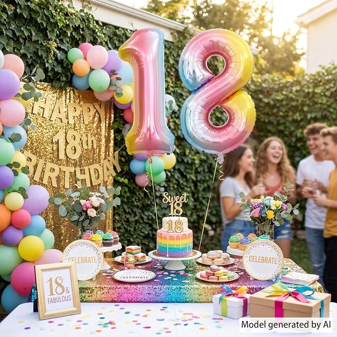 Rainbow Ombre Number 18 Balloon 40 Inch Pastel Foil Decor - Image 3